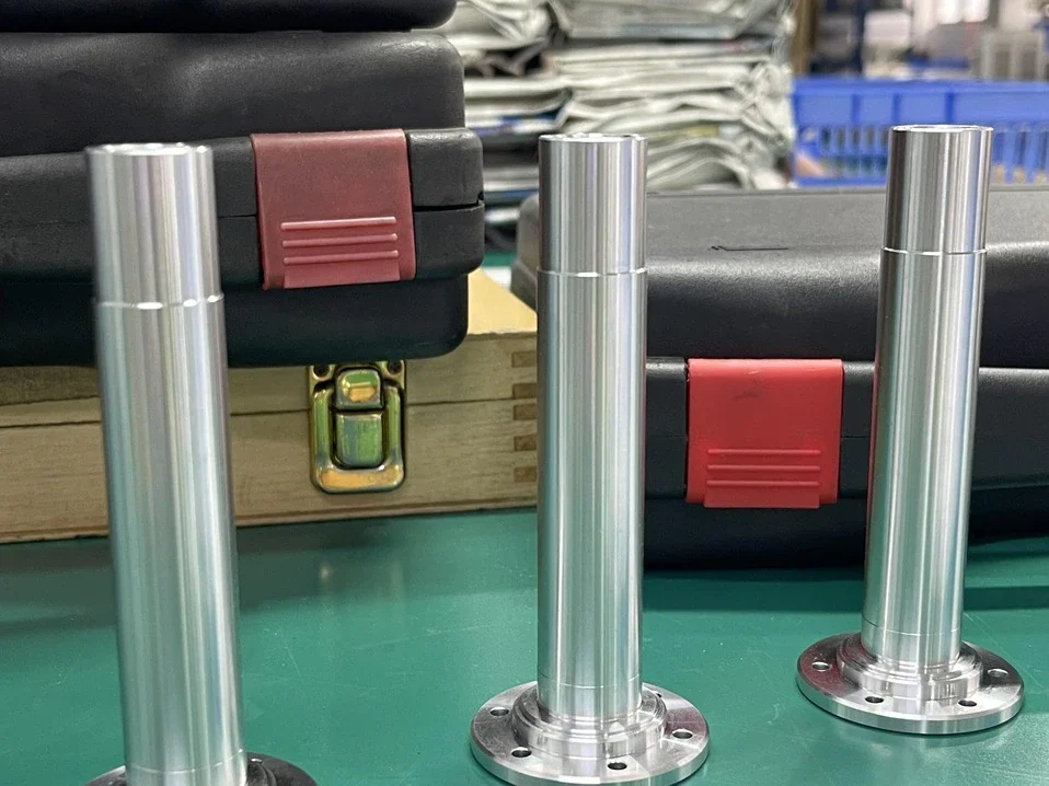 Machined components staged for dimensional inspection